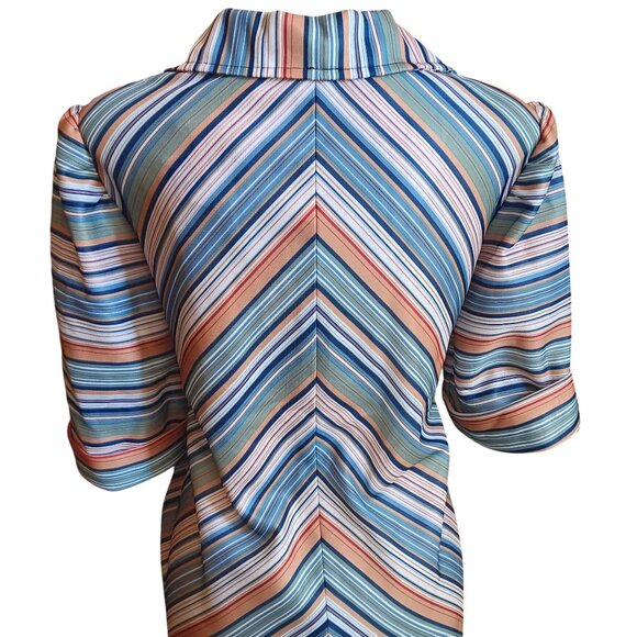 15/16 Vintage Striped Sears Dress Tie Waist Big Collared Boho Neckline 1970's - Picture 3 of 8